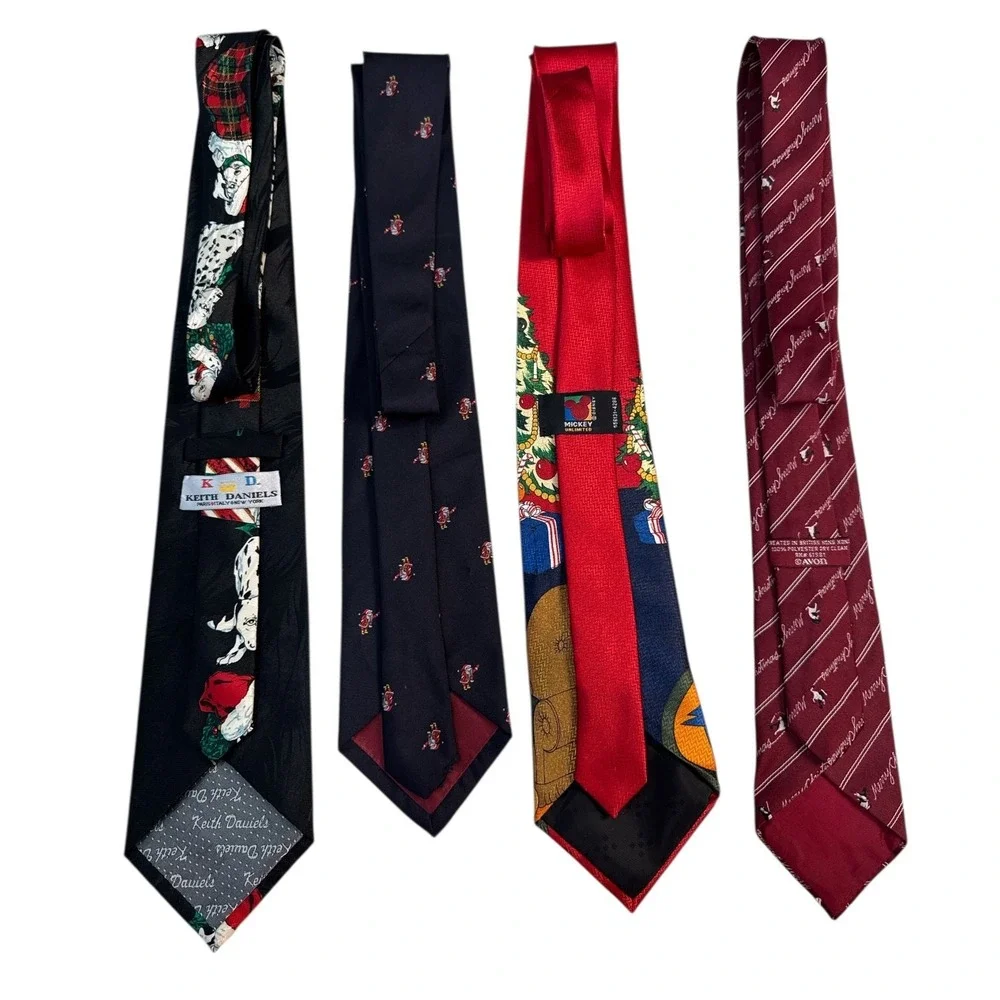 Y2K Mens Christmas‎ Novelty Necktie Lot 4Pc Disney Mickey Hallmark Keith Daniels